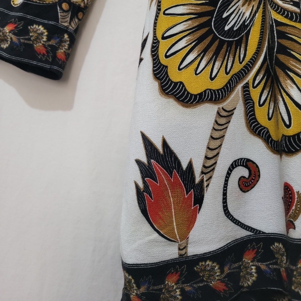 Farm Rio Maxi Floral Print Crepe Wrap Mini Dress in Black Multi - Picture 13 of 14